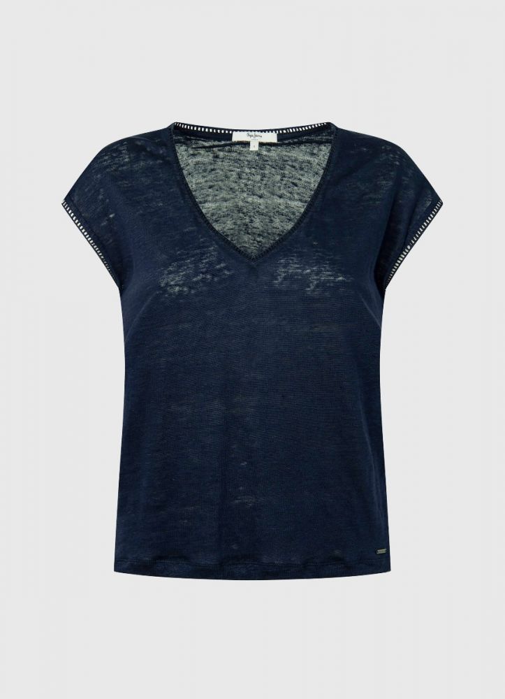 Pepe Jeans CLEMENTINE OPEN KNIT DETAIL T-SHIRT navy